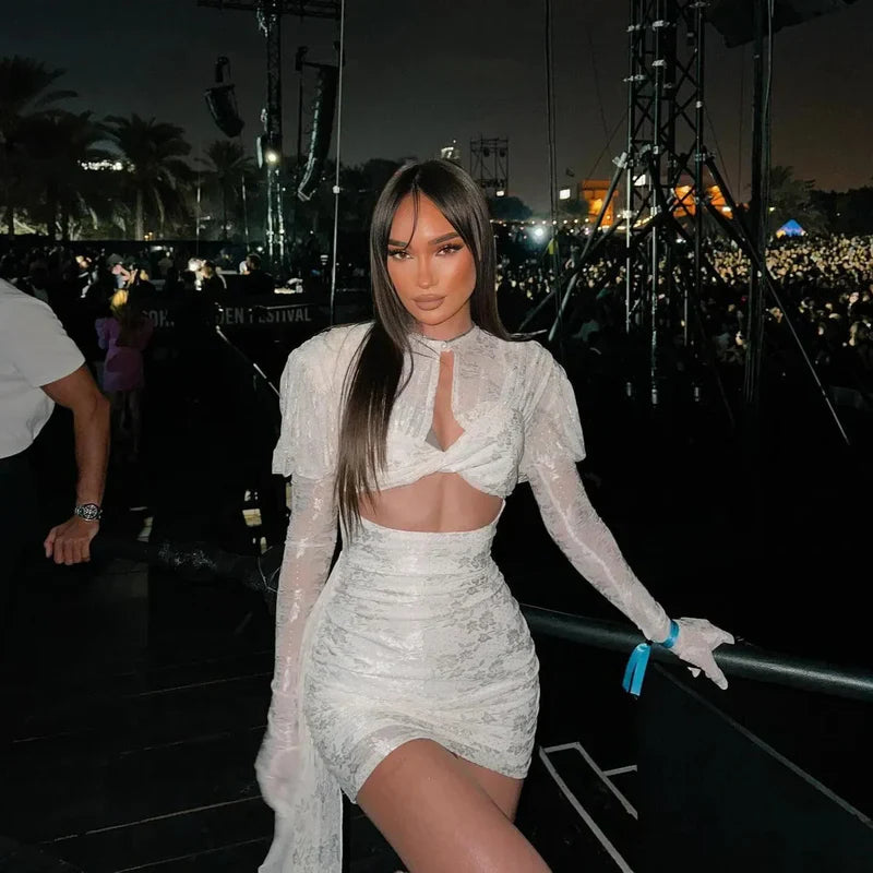 Mermaid Way I Am A Poisonous Draped White Mini Dress with Gloves