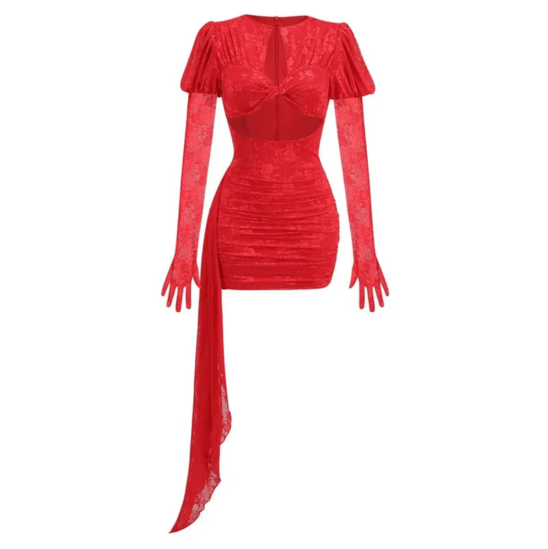 Mermaid Way I Am A Poisonous Draped White Mini Dress with Gloves