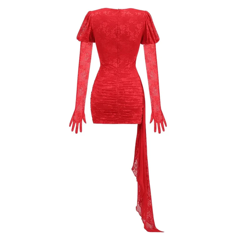 Mermaid Way I Am A Poisonous Draped White Mini Dress with Gloves