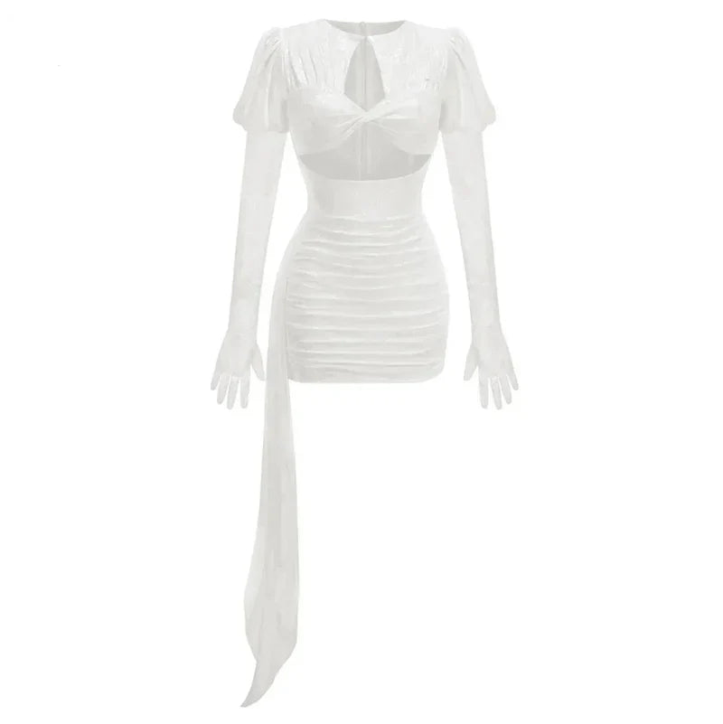 Mermaid Way I Am A Poisonous Draped White Mini Dress with Gloves