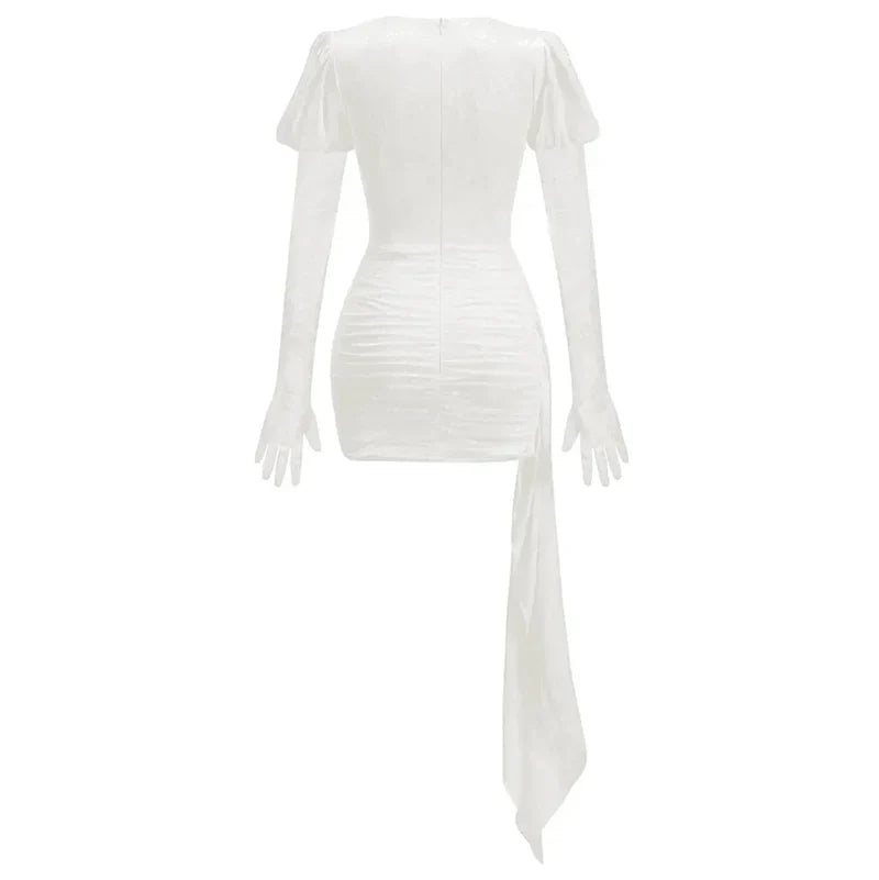 Mermaid Way I Am A Poisonous Draped White Mini Dress with Gloves