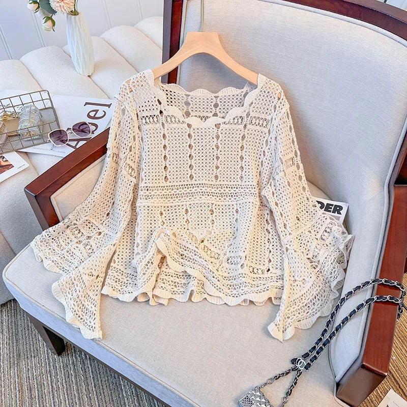 Nabalu Myrelle | Women’s Crochet Lace Bell Sleeve Blouse