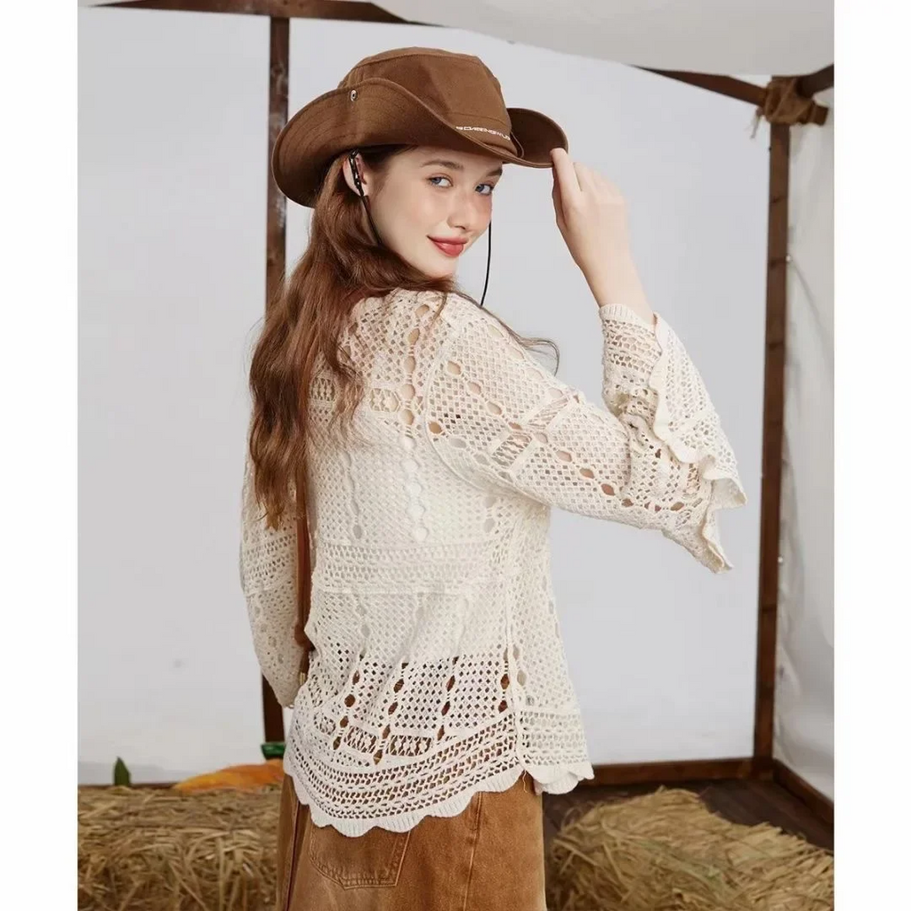 Nabalu Myrelle | Women’s Crochet Lace Bell Sleeve Blouse