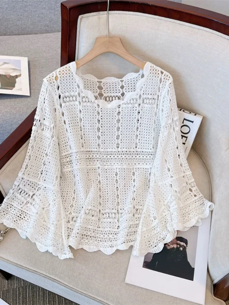 Nabalu Myrelle | Women’s Crochet Lace Bell Sleeve Blouse