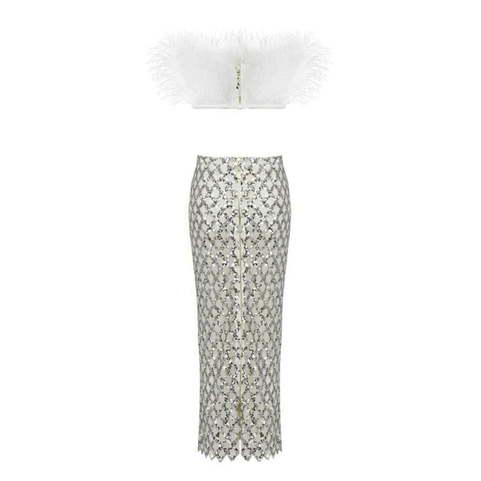 *Invitation Only Feather Sequins Two Piece Set