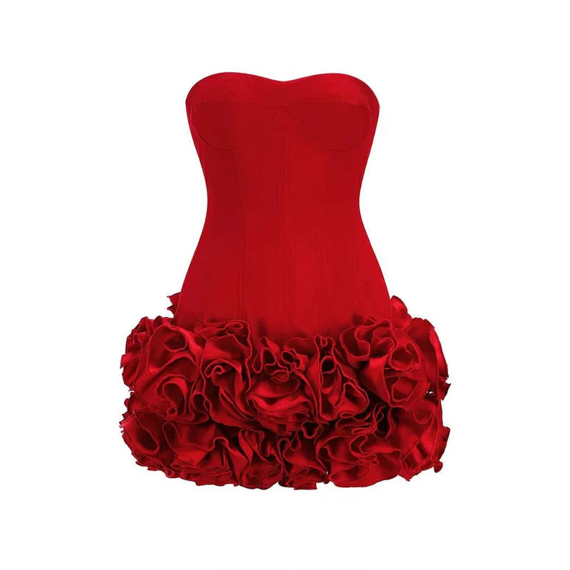 Mermaid Way It Girl Rose-Flower Corset Red Mini Dress
