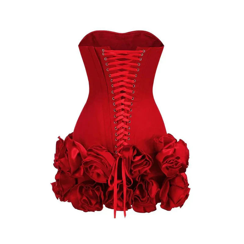 Mermaid Way It Girl Rose-Flower Corset Red Mini Dress
