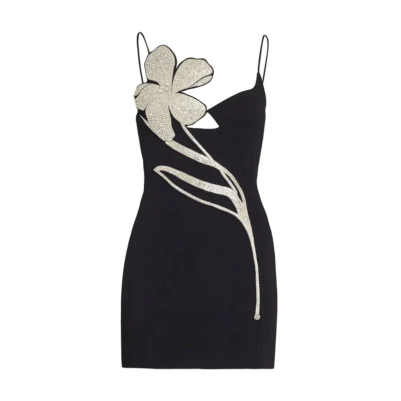 Mermaid Way Jeonsa Black Diamond Floral Party Mini Dress