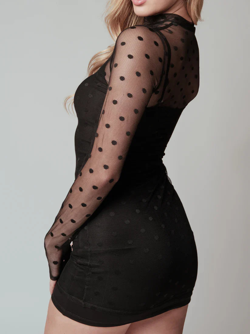 Klassy Polka Dot Two Piece Mesh Mini Dress