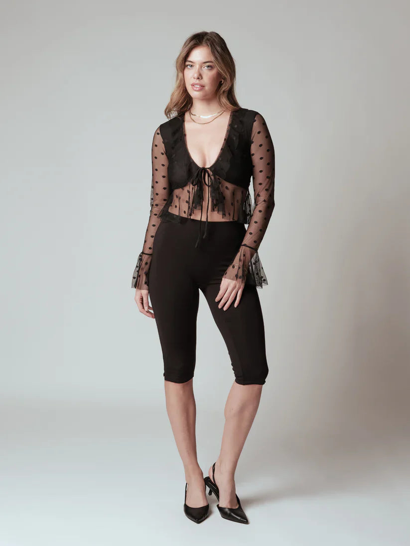 Klassy Mesh Ruffle Tie Front