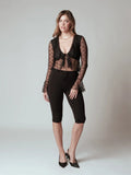 Klassy Mesh Ruffle Tie Front