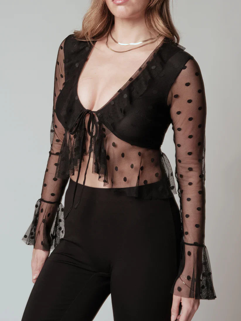 Klassy Mesh Ruffle Tie Front