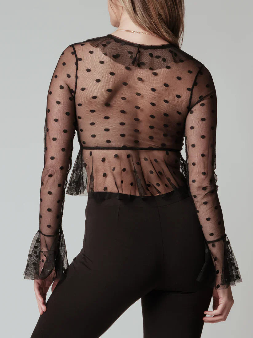Klassy Mesh Ruffle Tie Front