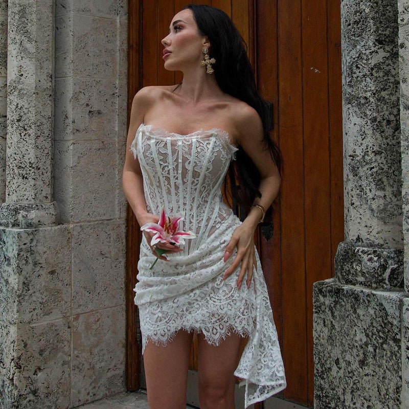 Mermaid Way Lace Lure Corset Draped Mini Dress