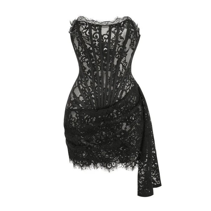 *Lace Lure Corset Draped Mini Dress