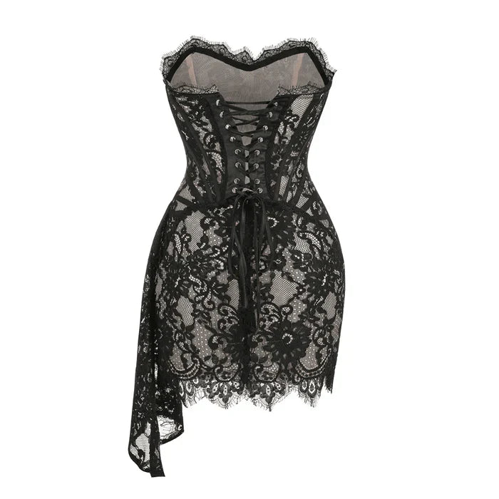 *Lace Lure Corset Draped Mini Dress