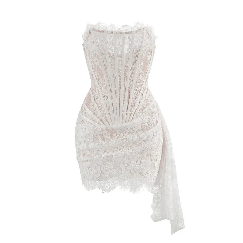 Mermaid Way Lace Lure Corset Draped Mini Dress
