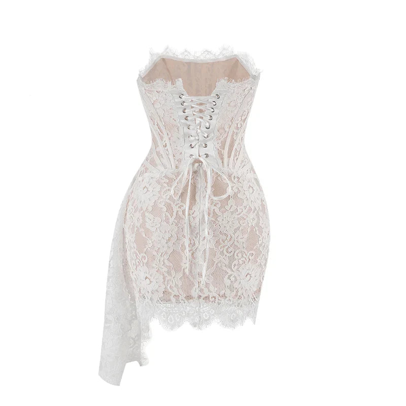 Mermaid Way Lace Lure Corset Draped Mini Dress