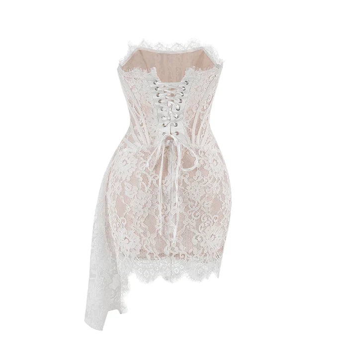 *Lace Lure Corset Draped Mini Dress