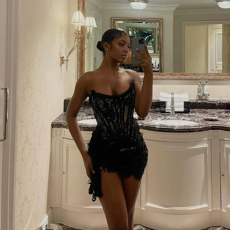 Mermaid Way Lace Lure Corset Draped Mini Dress