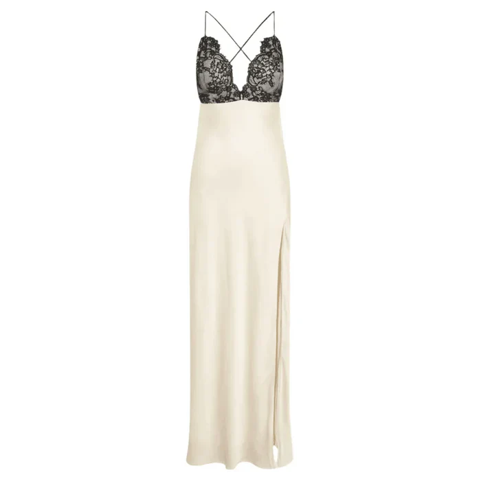 *Loveline Satin Slip Lace Maxi Dress
