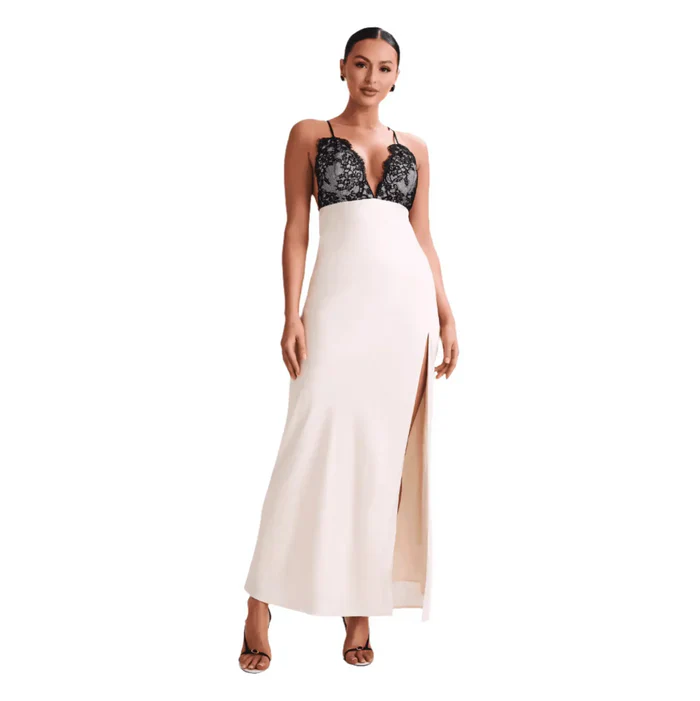*Loveline Satin Slip Lace Maxi Dress