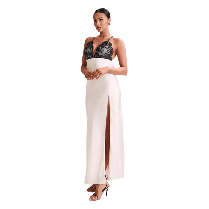 *Loveline Satin Slip Lace Maxi Dress