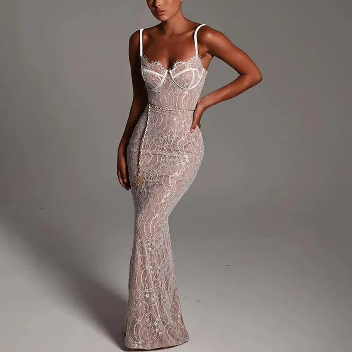 Mermaid Way Lovely Lace Backless Black Maxi Dress