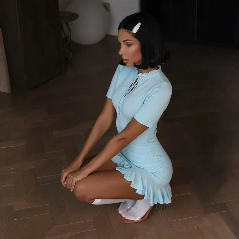 Mermaid Way Lucia Ruffled Knit Mini Dress