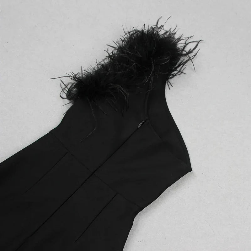 Mermaid Way Mademoiselle Elegant One Shoulder Feather Maxi Dress