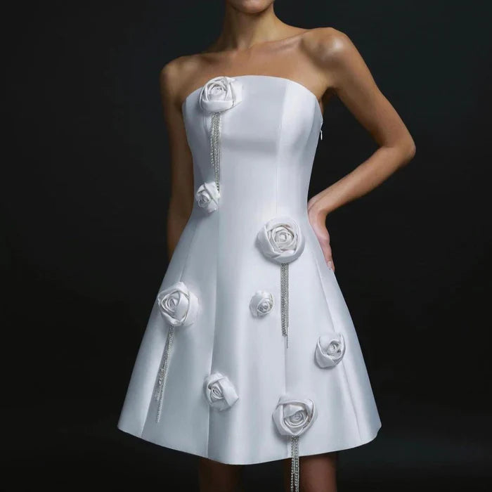 *Main Character Floral Appliques Mini Dress