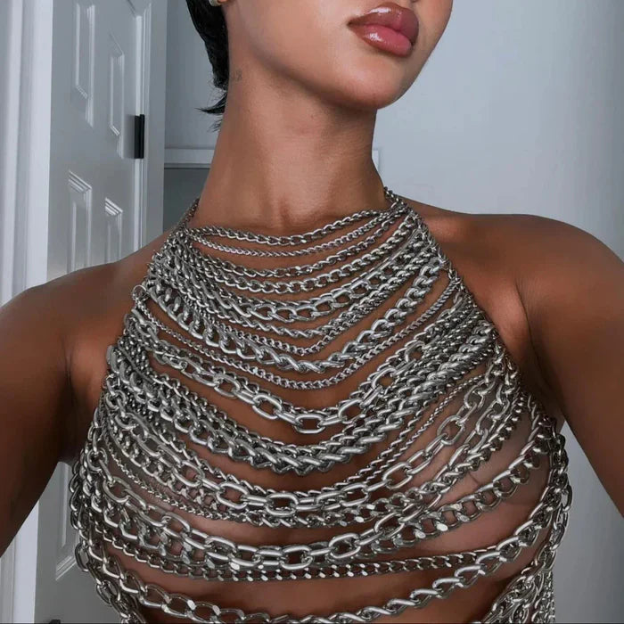 *Mazari Metal Chain Halter Top