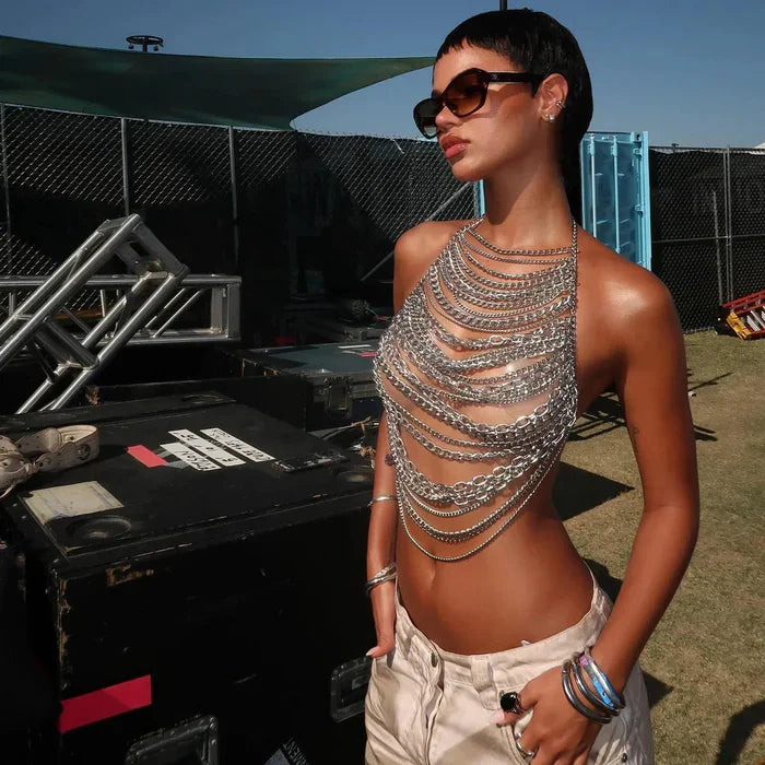 *Mazari Metal Chain Halter Top
