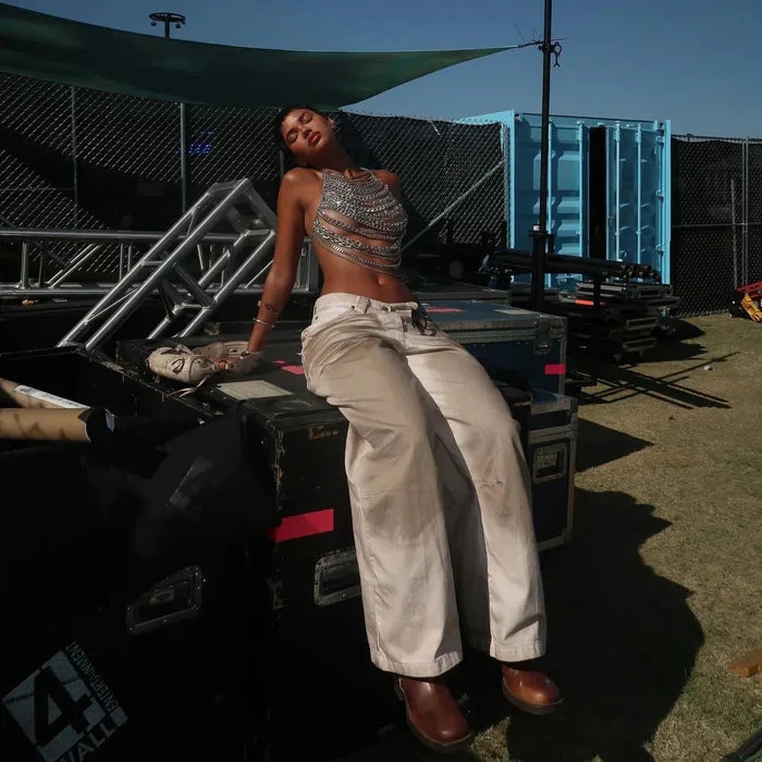 *Mazari Metal Chain Halter Top