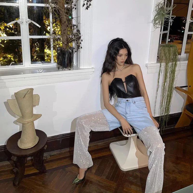 Mermaid Way Night Moves Light Blue Diamond Mesh Jeans