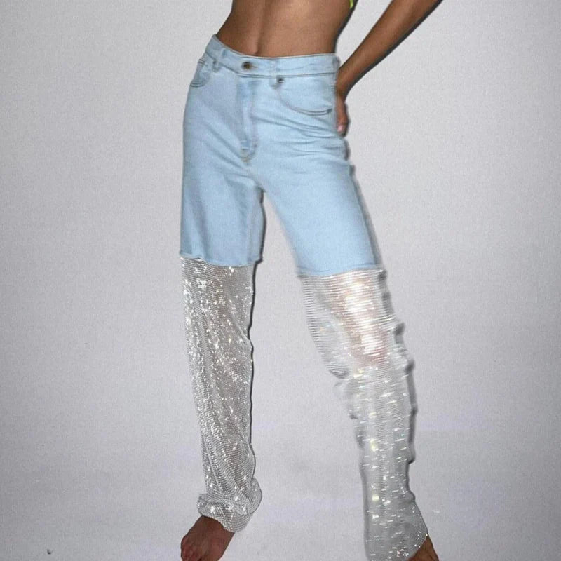 Mermaid Way Night Moves Light Blue Diamond Mesh Jeans