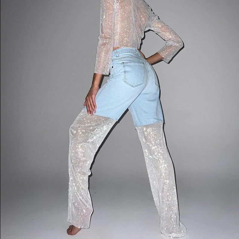 Mermaid Way Night Moves Light Blue Diamond Mesh Jeans
