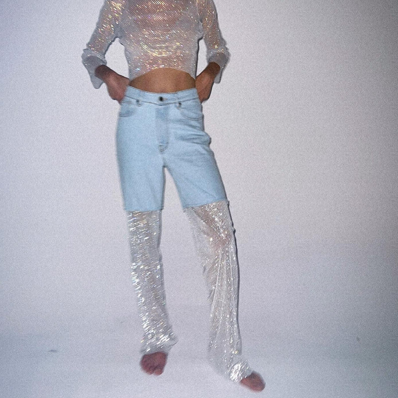 Mermaid Way Night Moves Light Blue Diamond Mesh Jeans