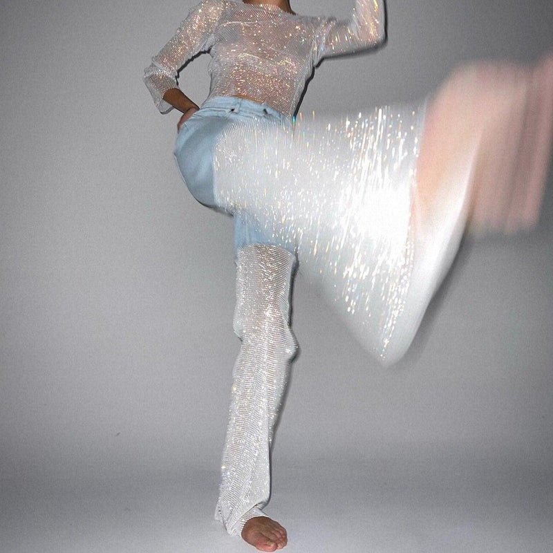 Mermaid Way Night Moves Light Blue Diamond Mesh Jeans