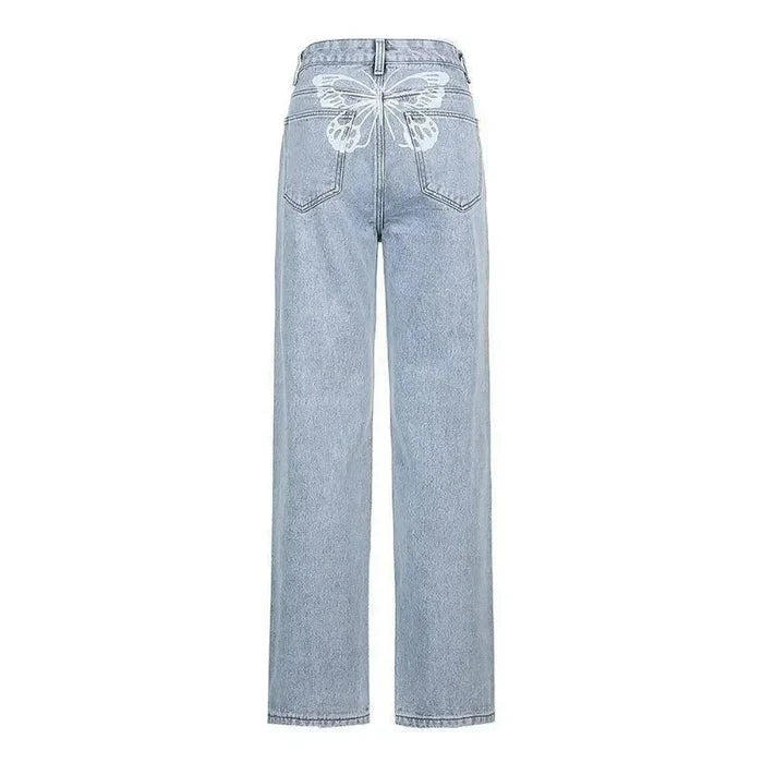 *Nikolett Butterfly Loose Light Blue Jeans