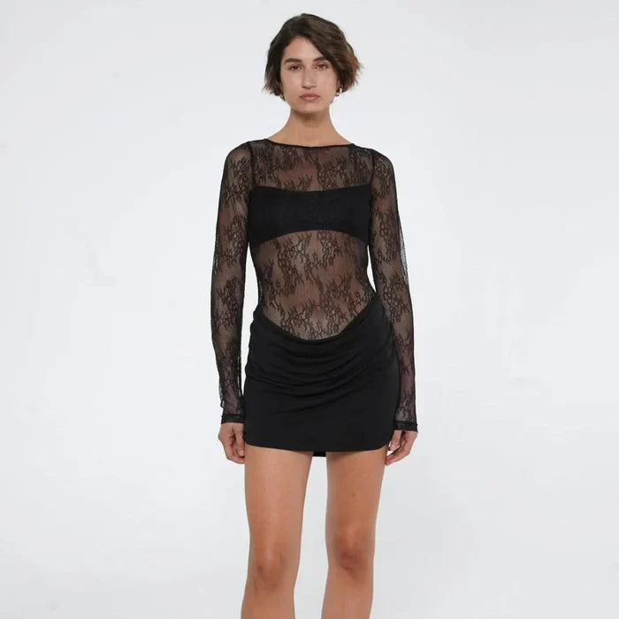 *Playful Charm Lace Mini Dress