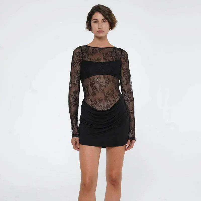Mermaid Way Playful Charm Black Lace Mini Dress