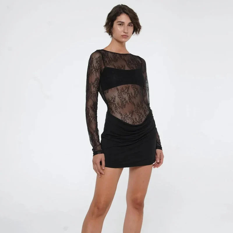 Mermaid Way Playful Charm Black Lace Mini Dress