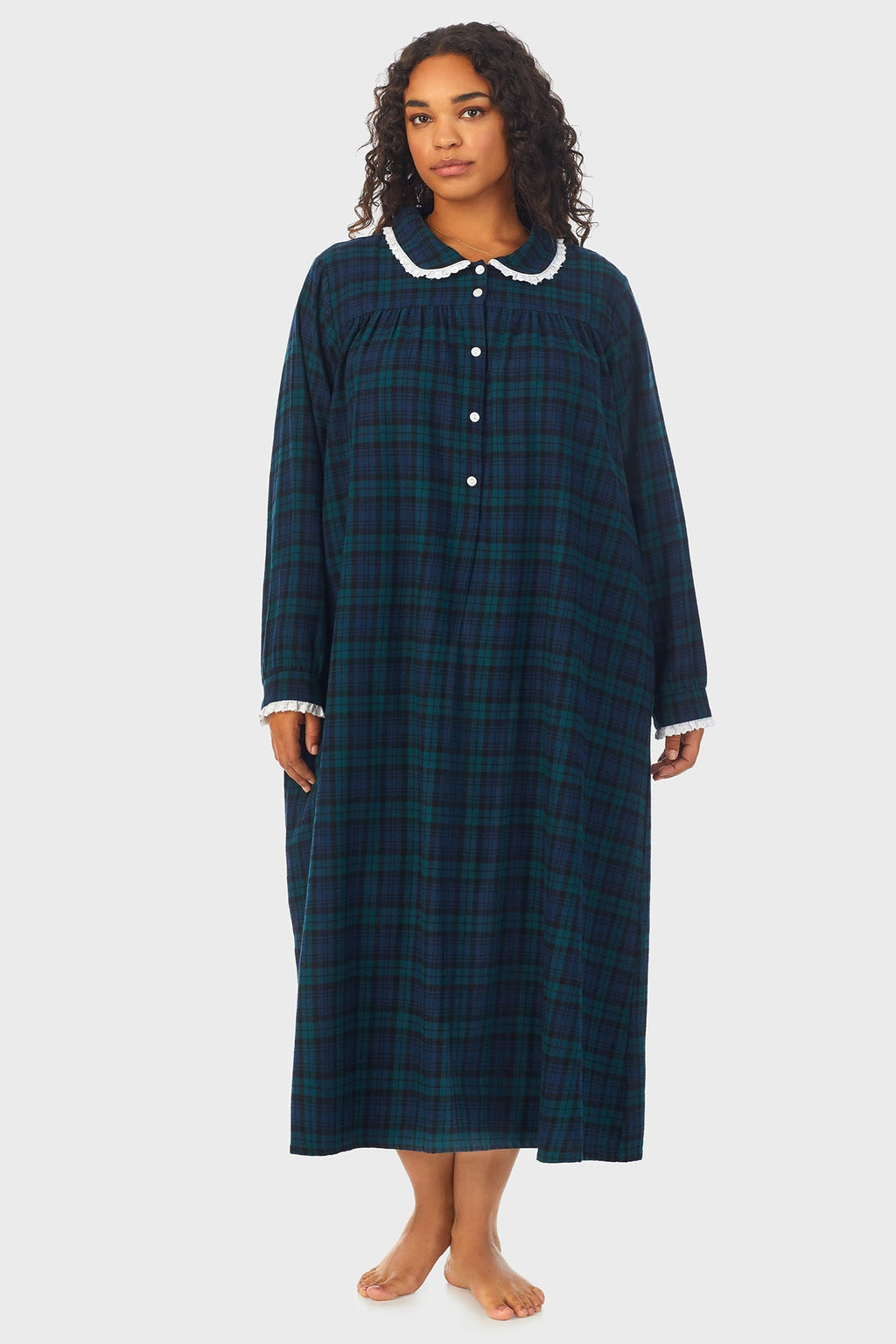 Lanz of Salzburg Women's Black Watch Peterpan Flannel Gown Plus