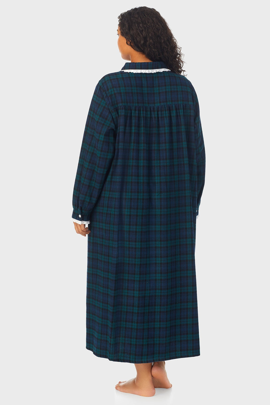 Lanz of Salzburg Women's Black Watch Peterpan Flannel Gown Plus