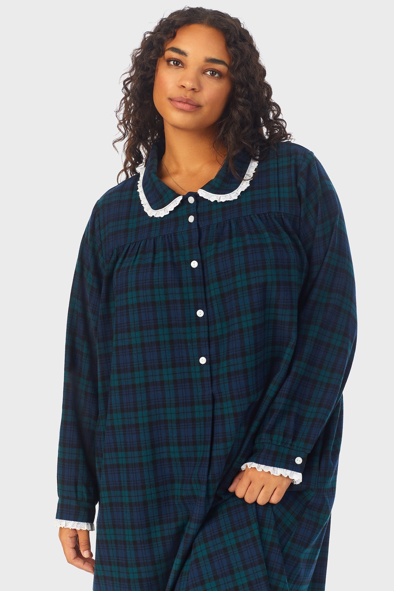 Lanz of Salzburg Women's Black Watch Peterpan Flannel Gown Plus