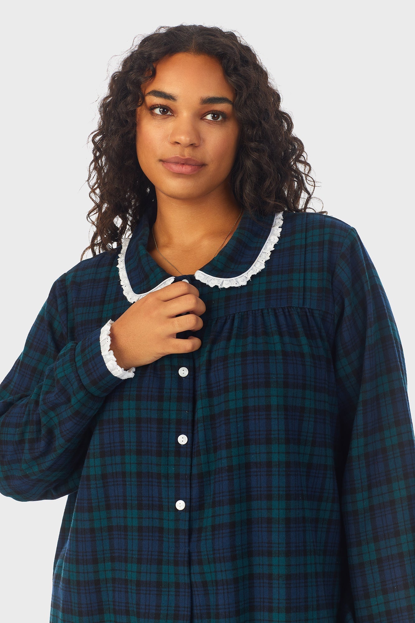 Lanz of Salzburg Women's Black Watch Peterpan Flannel Gown Plus