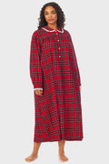 Lanz of Salzburg Women's Red Tartan Peter Pan Flannel Gown Plus