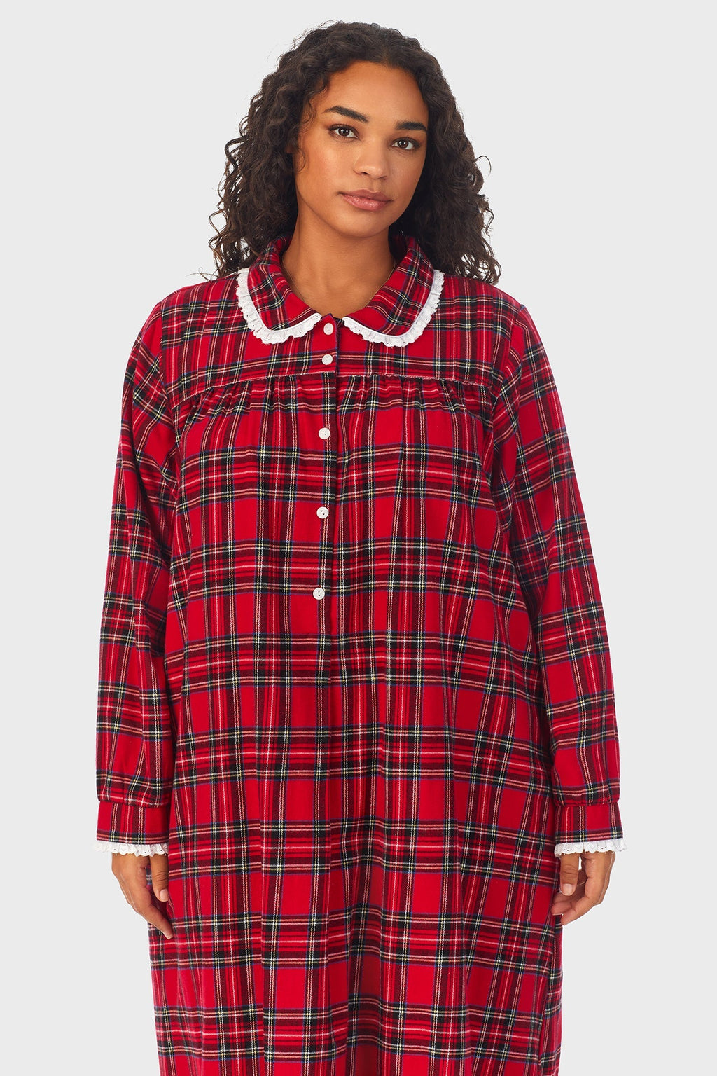 Lanz of Salzburg Women's Red Tartan Peter Pan Flannel Gown Plus