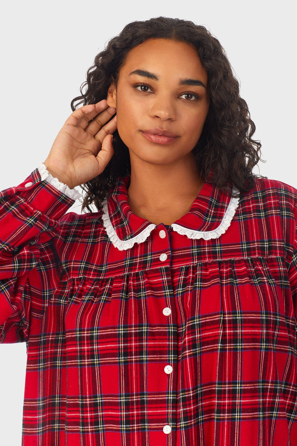 Lanz of Salzburg Women's Red Tartan Peter Pan Flannel Gown Plus